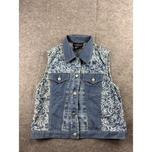 VTG Carol Little Women's M Denim Vest Floral Button Front Boho Western Indy
